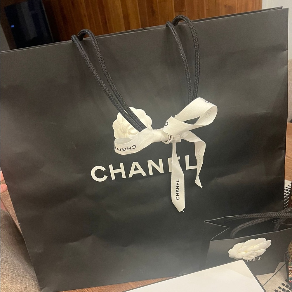 Chanel Large Classic Shopping Bag with White Flower